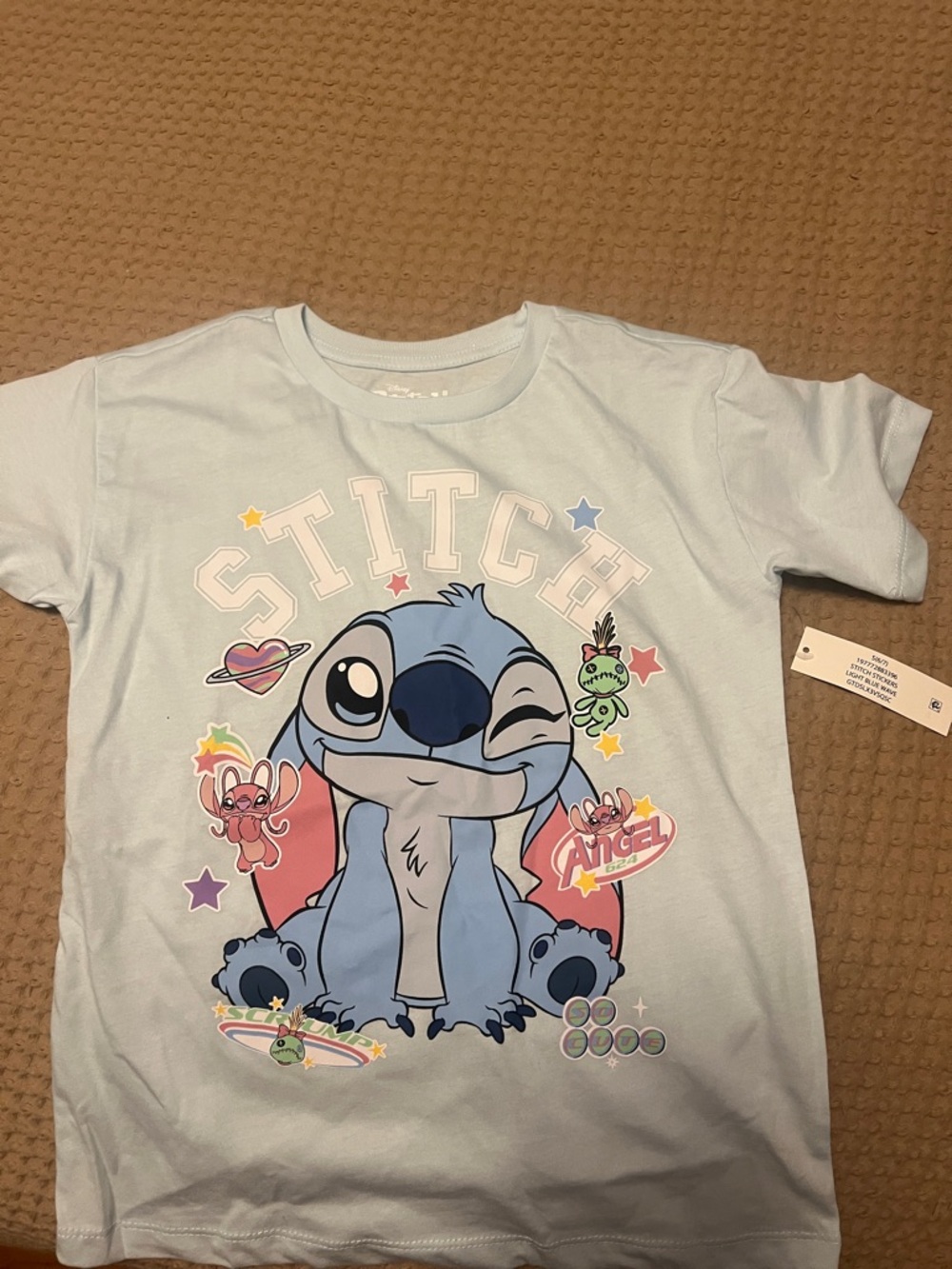 Disney Light Blue Stitch Graphic Tee with Playful Space Accents